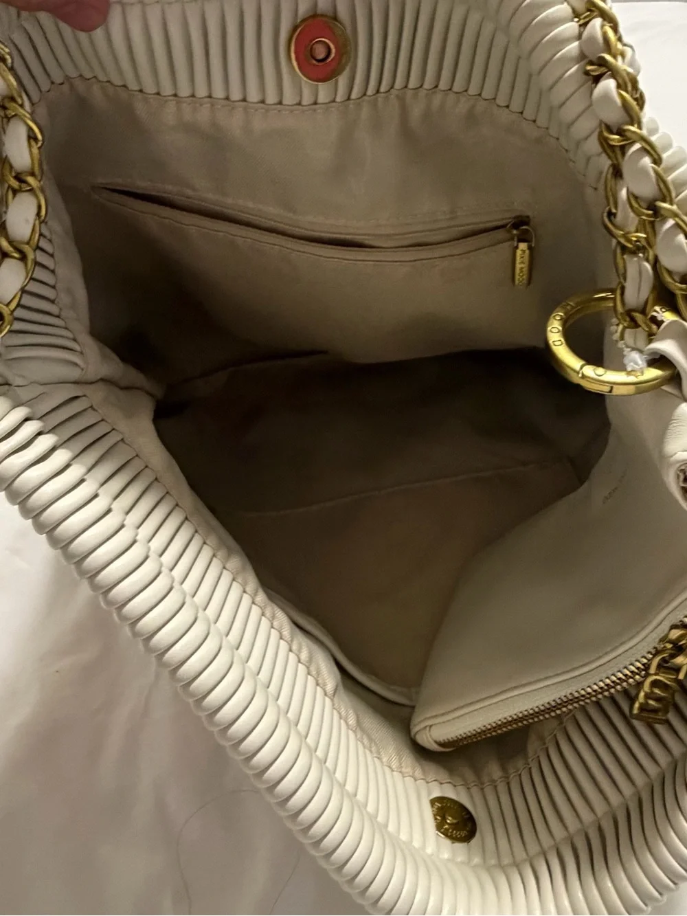 Pixie Mood Elegant Cream Pleated Shoulder Bag with Gold Chain